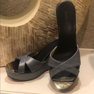 Metallic Denim Wedge